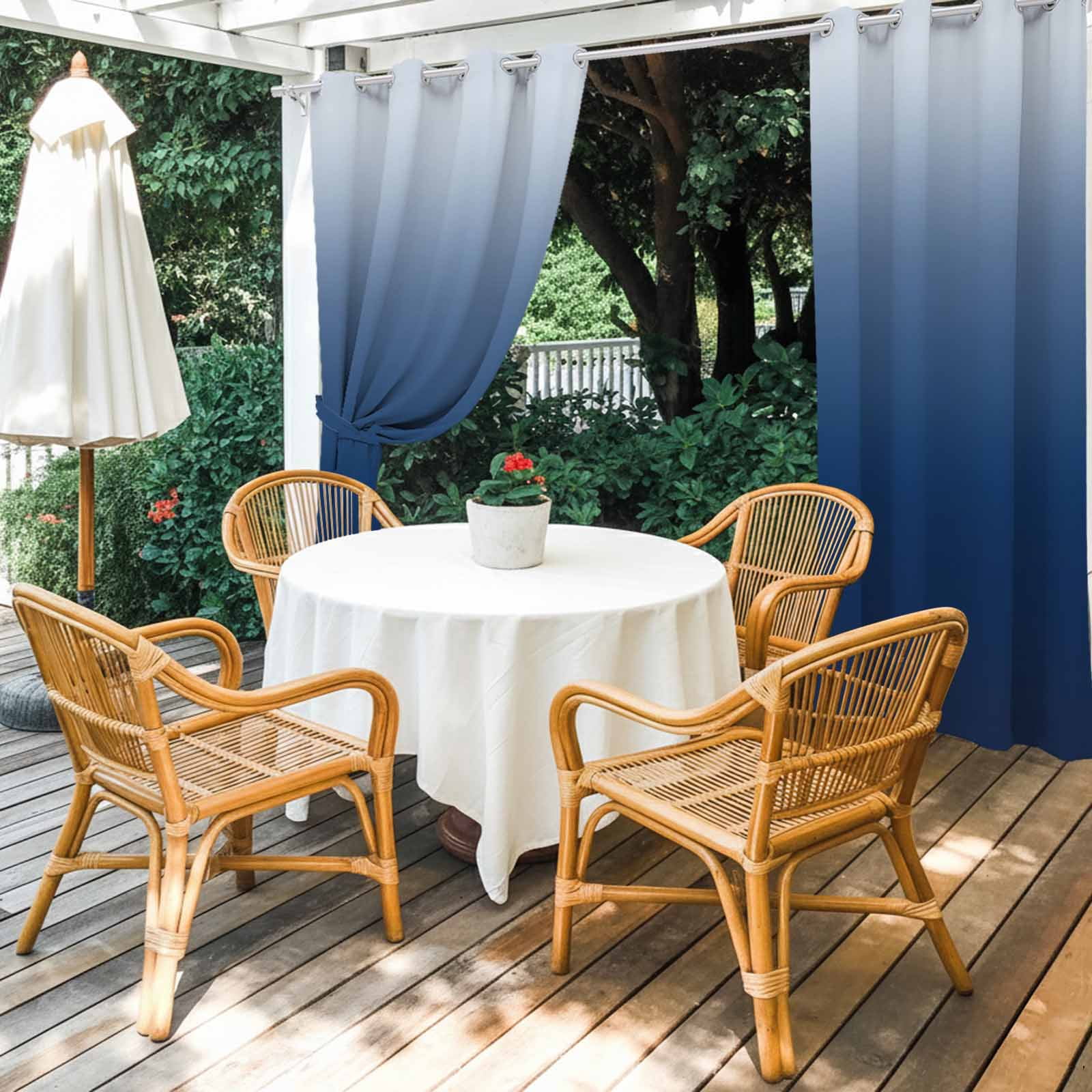 Navy Blue Ombre Outdoor Curtains for Patio Waterproof,Windproof Privacy Curtains with Weighted Bottom,Modern Abstract Art Gradient Aesthetics Outside Drapes for Picnic Garage Yard 54"x95" 2 Panel