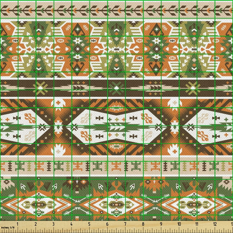 Tribal Fabric by the Yard Vector Design with Aztec Mayan Culture Style Stripes Shapes Print Decorative Upholstery Fabric for Chairs Home Accents