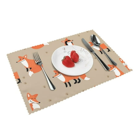 

Home Fox Pattern Paw Print Placemats Set Of 4 Washable Wipeable Place Mats Place Mats For Festival Parties Family Dinner (12 X 18inch)