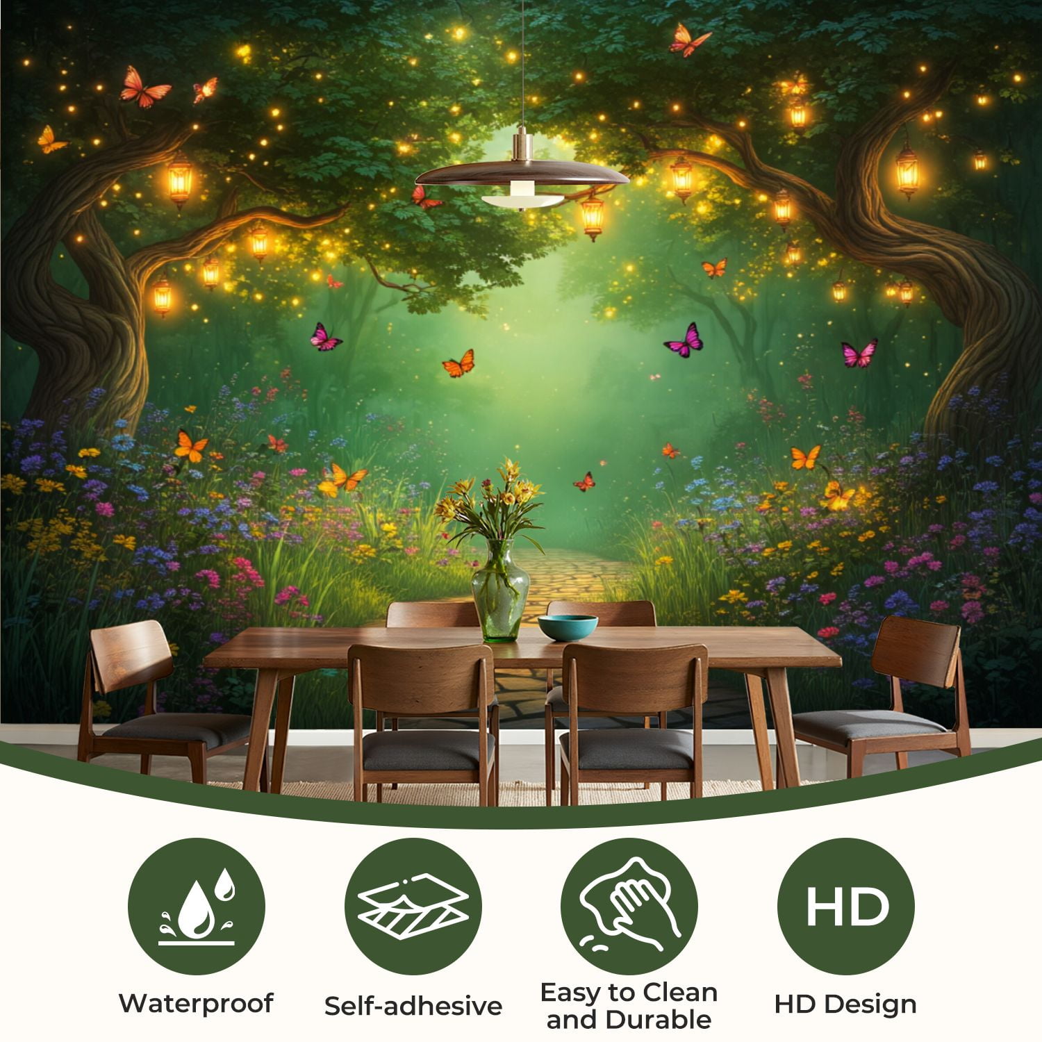 69"x98" Wall Mural Peel and Stick Wallpaper Magical Forest Lanterns Butterflies Wall Decor Self Adhesive Removable Wall Stickers for Bedroom Living Room