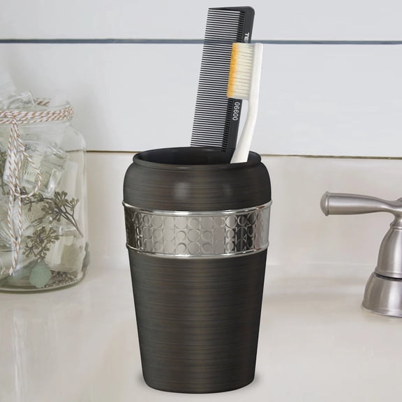 Stainless Steel Bathroom Tumbler Cup | Decorative Rinse Cup,Drinking Glass,Toothbrush & Makeup Brush Holder for Vanity Countertops,Sink & Desk