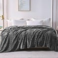 thumbnail image 5 of Whale Flotilla Flannel Fleece King Size 90x104 Inch Bed Blanket, Soft Velvet Lightweight Bedspread Plush Fluffy Coverlet Chevron Design Decorative Blanket for All Season, Dark Grey, 5 of 9