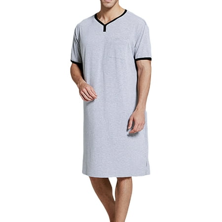 

Mens Nightshirt Cotton Nightwear Nightgowns V Neck Short Sleeve Loose Comfy Long Big Tall Pajamas Sleeping Wear Loungewear