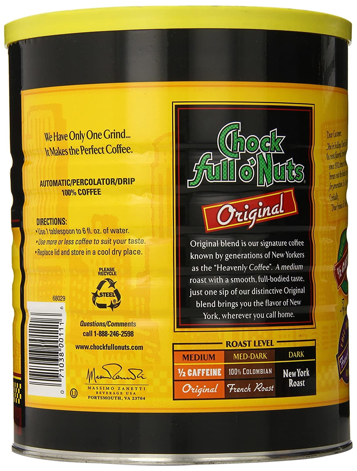 Chock Full O Nuts Ground Coffee, Original Blend, 48 Ounce (Medium Roast)