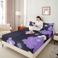 thumbnail image 4 of Manfei Retro Rustic Flowers Queen Sheet Sets,Vinatge Aesthetic Art Flat Sheet,Purple Black Queen Fitted Sheet For Men Women,Microfiber Bedroom Decor,4-Piece, 4 of 7