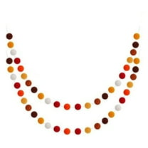 Chmadoxn 2 Pieces Wool Felt Ball Garland Colorful Pom Pom Garland 13 Feet Long 48 Ball Garland for Winter Christmas Easter Thanksgiving Halloween Wall Decoration