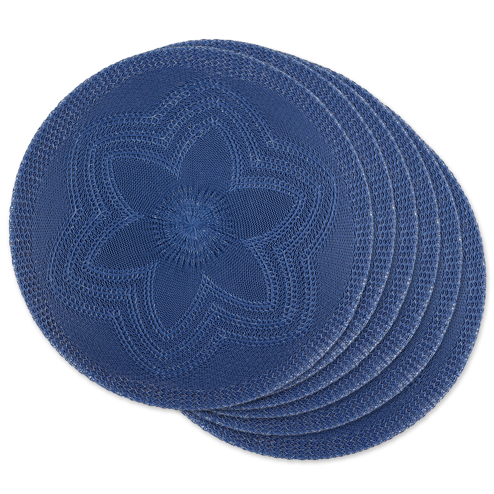 DII French Blue Floral Woven Round Placemat Set/6