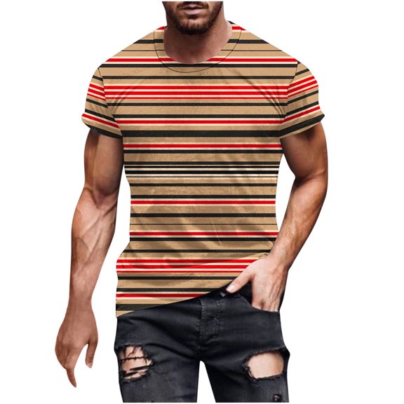 LIaqionyy Men's T Shirt Crew Neck Striped Casual Basic Shirts Color Block Stretch Summer Tees Big and Tall Tops