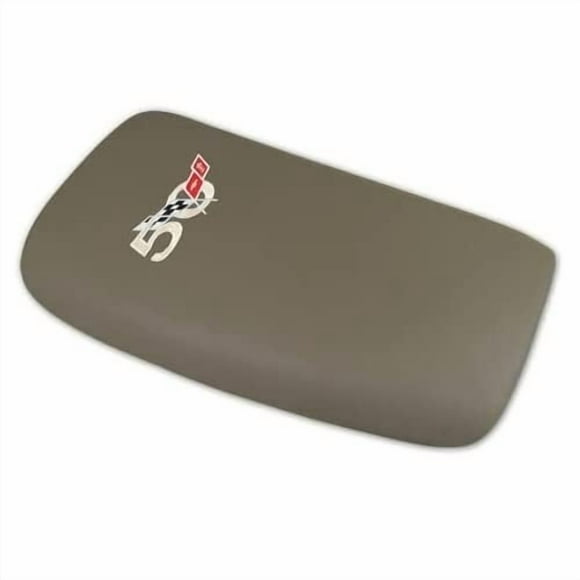 C5 Corvette Center Console Pad Lid Dark Parchment Leather with 50th Anniversary Cross Flag Embroidered Emblem Fits: All 97 Through 04 Corvettes