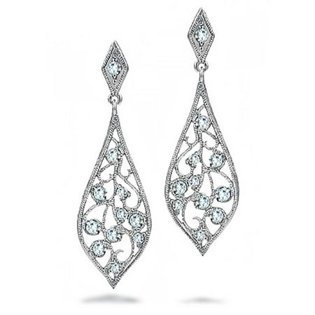 Filigree Bridal Earrings - Bridal Teardrop Shaped Cubic Zirconia Dangle CZ Filigree Dangle Earrings For Women Prom 925 Sterling Silver