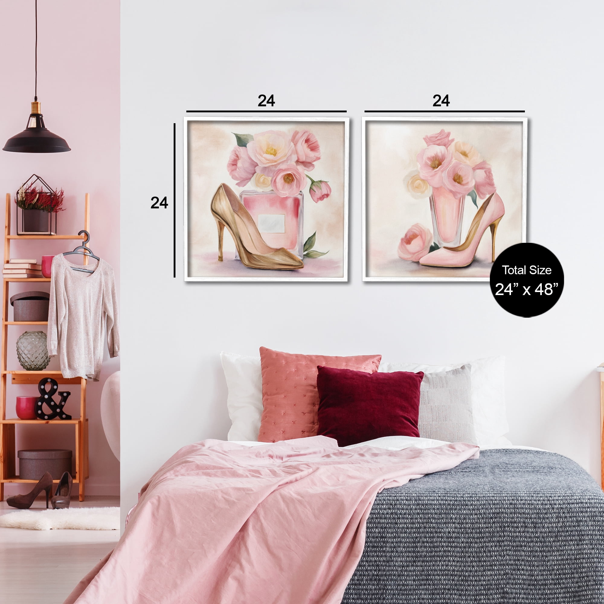 Stupell Industries Blush Pink Beauty 2 Piece White Framed Giclee Art Set, design by Kim Allen