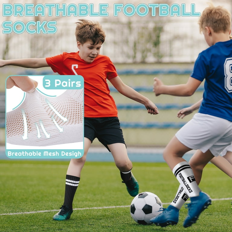 Hengguang 3 Pairs Anti Slip Soccer Socks for Kids, Grip Socks