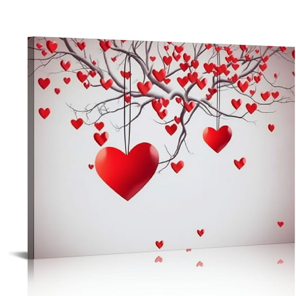 EastSmooth Valentine Framed Canvas Wall Art for Living Room Love Tree Wall Decor, Pink Red Aesthetic Paintings for Bedroom Office Kitchen Bathroom, Ready to Hang Valentines Day Wall Pictures