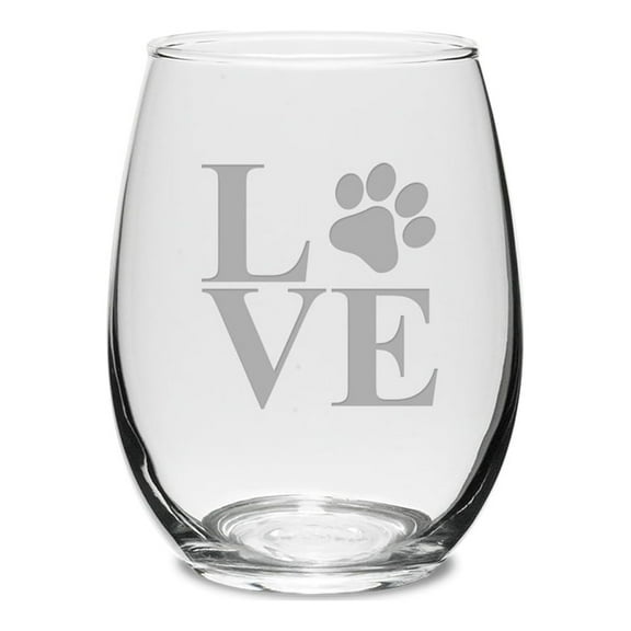 Paw Print Love Deep Etched Stemless White Wine Glass