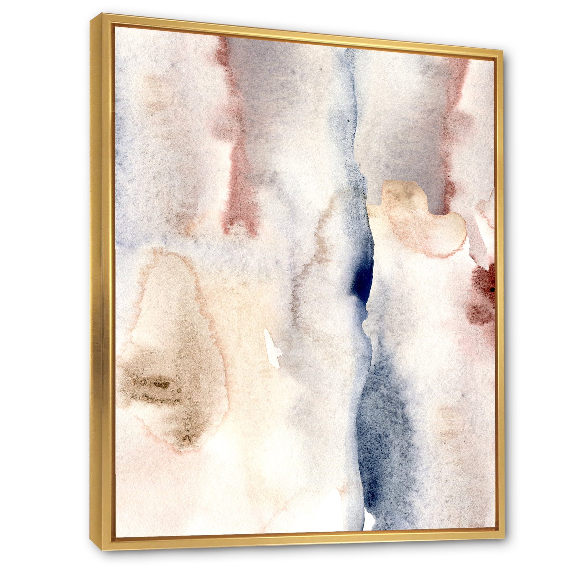 Pastel Abstract With Pink Dark Blue and Gray Spots 12 in x 20 in Framed Painting Canvas Art Print, by Designart