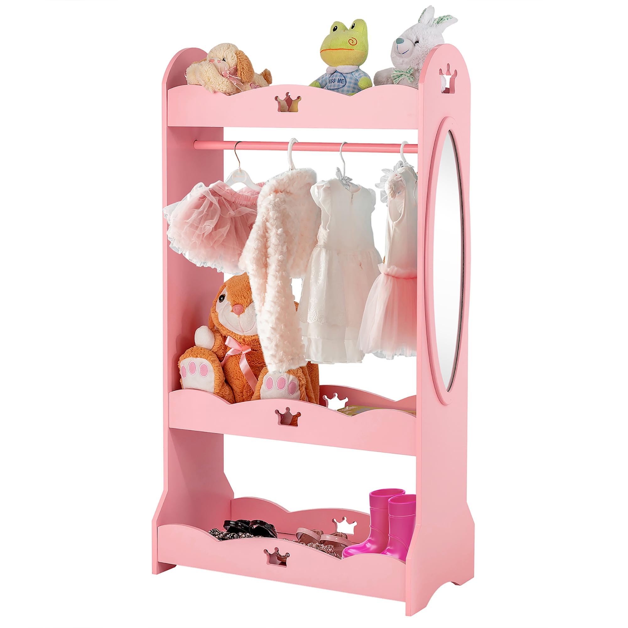 Costway Kids Dress up Storage Hanging Armoire Dresser Pretend Costume Closet w/ Mirror