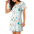 thumbnail image 2 of Easygdp Gold Stars Blue Dots Pattern Camisón de manga corta para mujer, informal, estampado, 2 of 6
