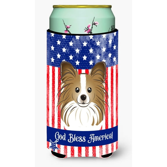 Caroline's Treasures BB2178TBC American Flag and Papillon Tall Boy Hugger, Tall Boy, multicolor