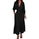 thumbnail image 1 of Vestido liso de mujer con cinturón, manga larga y escote en V profundo, poliéster y spandex, estilo informal y elegante, tallas S-XXXL, 1 of 5