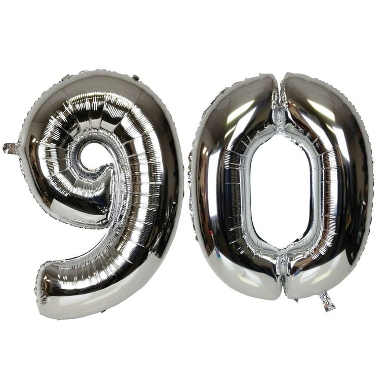 Large Number 90 Silver Balloons 90th Birthday Anniversary Foil Float Helium