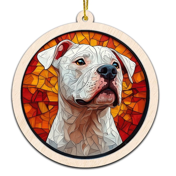 White Pitbull Stained Glass Suncatcher Ornament – Ornament Gift for Family, Friends, Men & Women, Christmas 2025 Keepsake
