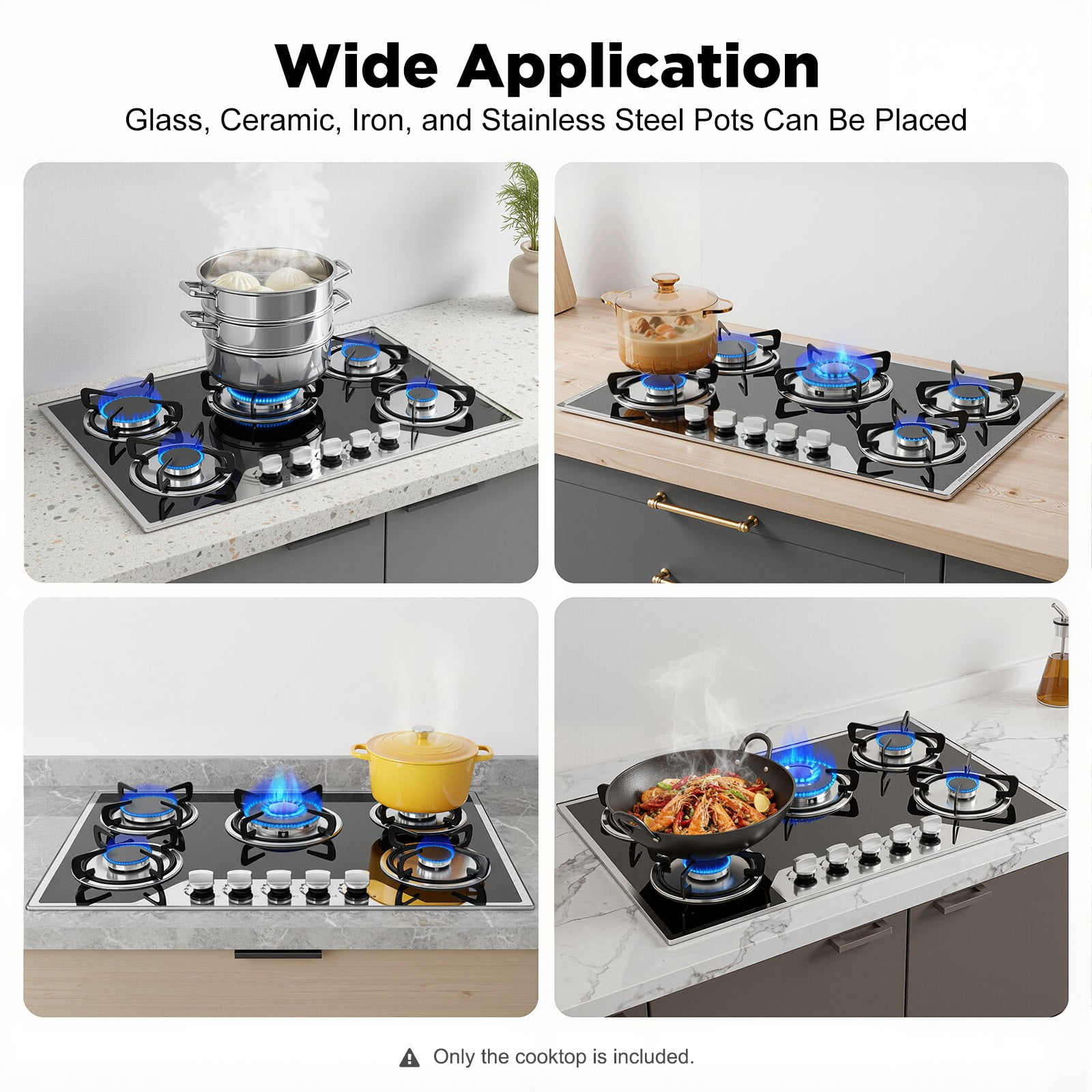 30 Inch Gas Cooktop, 5 Burners Built-in Stainless Steel Gas Stovetop, LPG/NG Dual Fuel Convertible Gass Cooktop