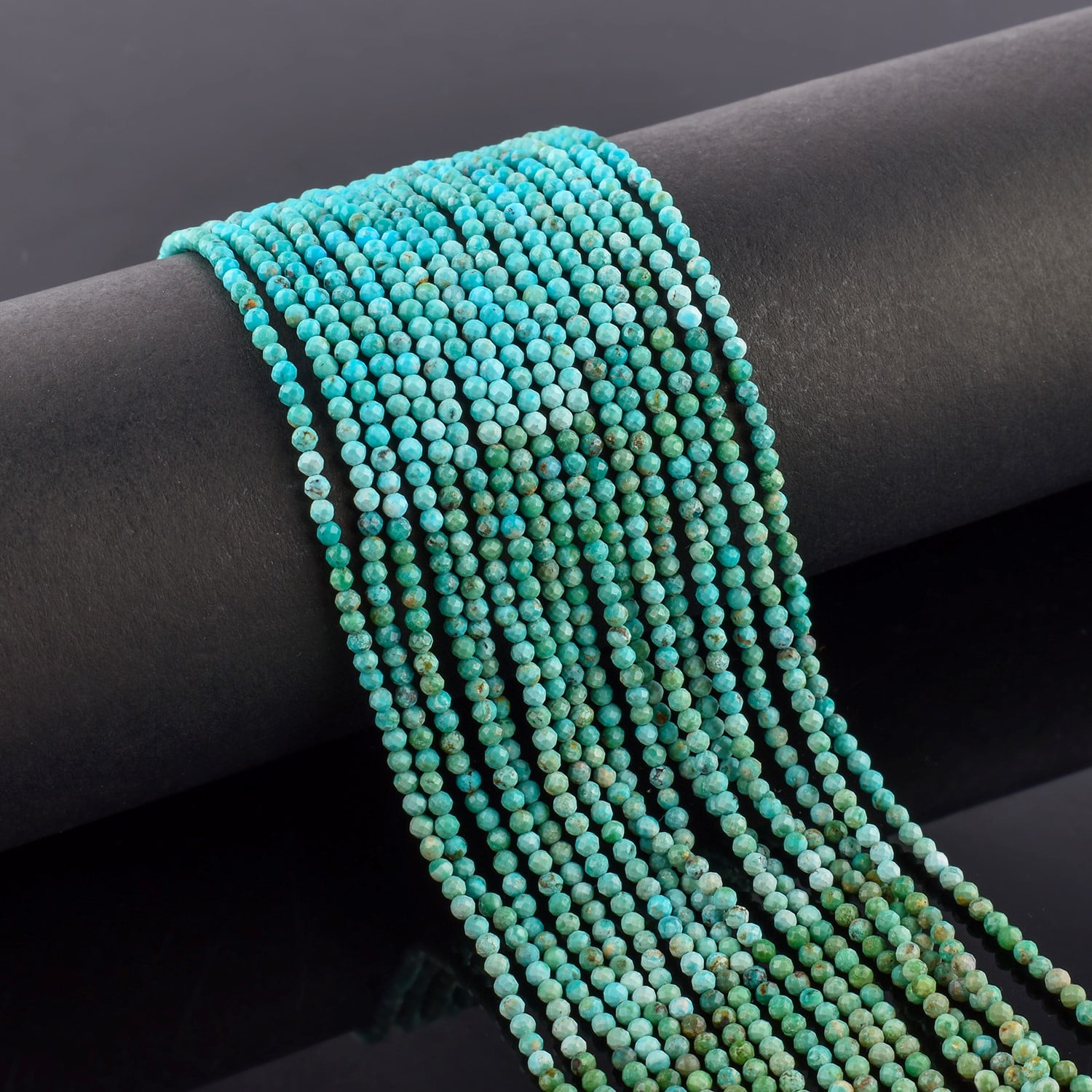 QNAVIC Shaded Turquoise Gemstone Micro Faceted Rounds Beads Strand Drilled Stone Chakra Healing Crystals DIY Jewelry Making Wholesale Bulk Loose Supply Strand 30 Centimeter (1 Strand)