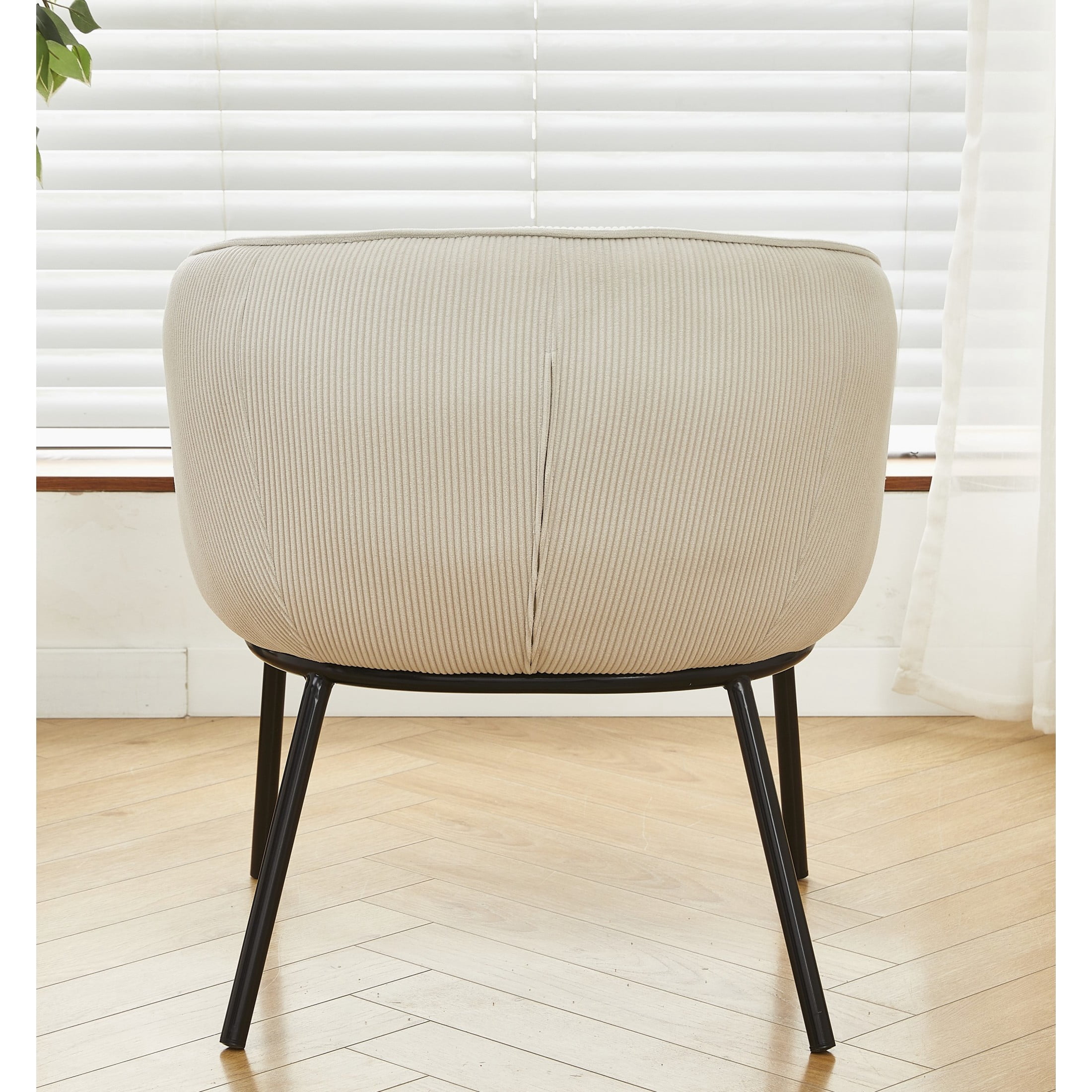 GDF Studio Mid-Century Modern Barrel Accent Chair with Corduroy Upholstery & Metal Legs, Beige