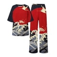 thumbnail image 6 of BWASD Womens Summer Pajama Sets 2 Piecee Plus Size Soft Floral Print Shorts Sleeve Top and Pant Breathable Sleepwear Summer Fashion Leisure Loungewear (Red S), 6 of 6