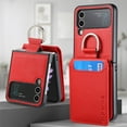 thumbnail image 4 of Feishell Lychee Texture PU Leather Phone Case for Samsung Galaxy Z Flip4,with Finger Ring & Card Slots,Drop Protection Magnetic Clasp Kickstand Wallet Phone Case,Red, 4 of 16