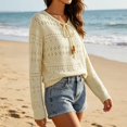 thumbnail image 5 of Asxite Women Summer Tops Long Sleeve Knit Crochet Cover Up Beach Swimsuit Bikini Solid Sheer Shirts, 5 of 7