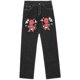 thumbnail image 3 of Pantalones vaqueros con bordado de calavera retro de Street Tide Y2K Harajuku, pantalones vaqueros rectos casuales de gran tamaño, pantalones sueltos para hombres y mujeres, nuevos, 3 of 5