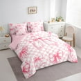 thumbnail image 4 of Manfei Princess Cute Ribbon Twin Bedding Sets 7-Piece for Kid, Pink Buffalo Plaid Bedding Comforter Set, Romantic Rose Flower Reversible Sheet Sets, Lightweight Room Decor, 4 of 8