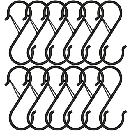 S Hooks for Hanging  Safety Buckle Design Heavy Duty Metal Black S Hooks for Hanging Plants  Kitchenware  Pots  Pans  Cups  Clothes  Towels  Bags in Kitchen  Bathroom  Closet  Garden