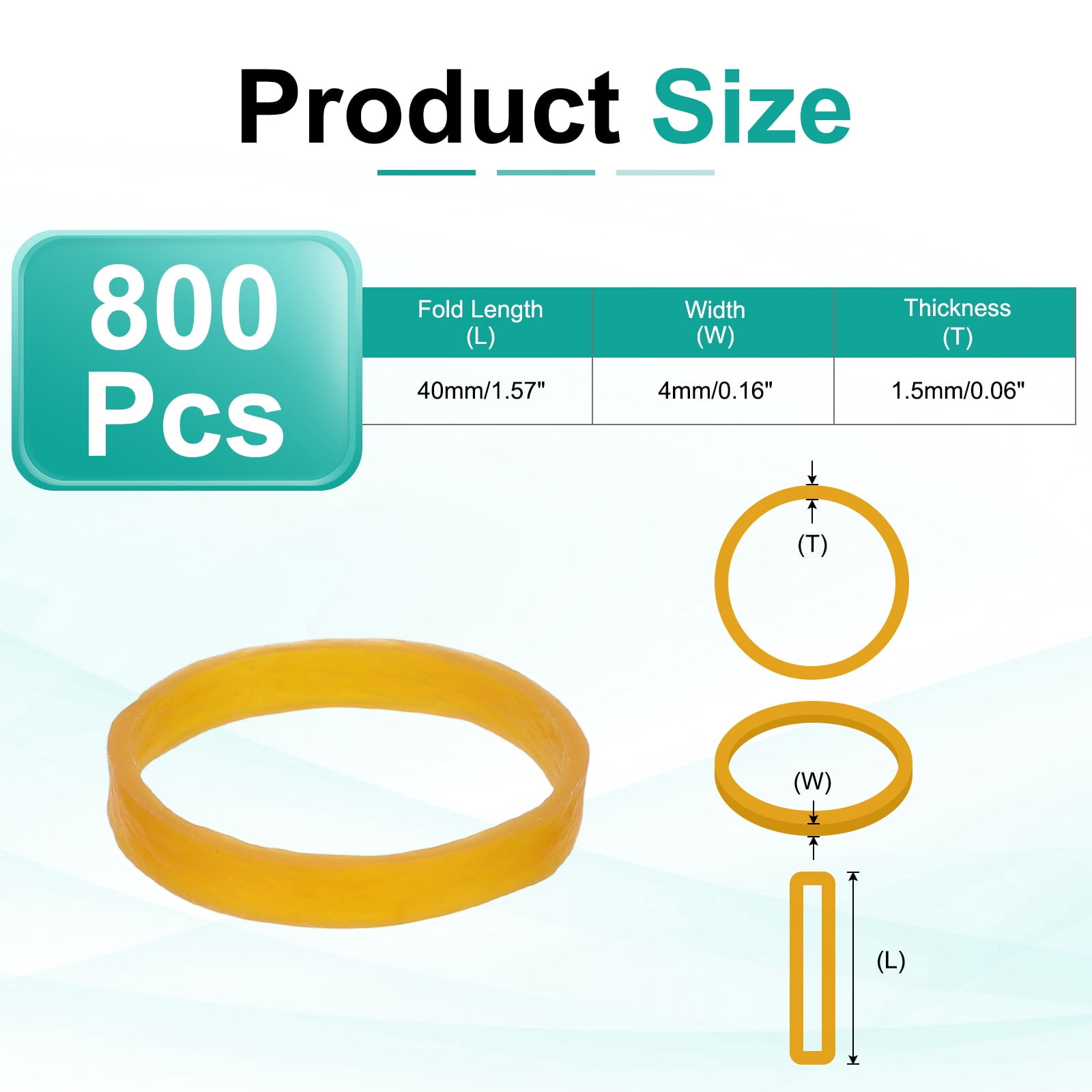 800Pack Rubber Bands, 1.57x0.16 Inch Elastic Bands for Office Supplies, Yellow