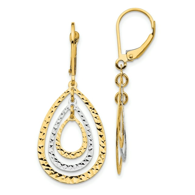 Boucles d'Oreilles Pendantes à Levier en Or 14k Deux Tons