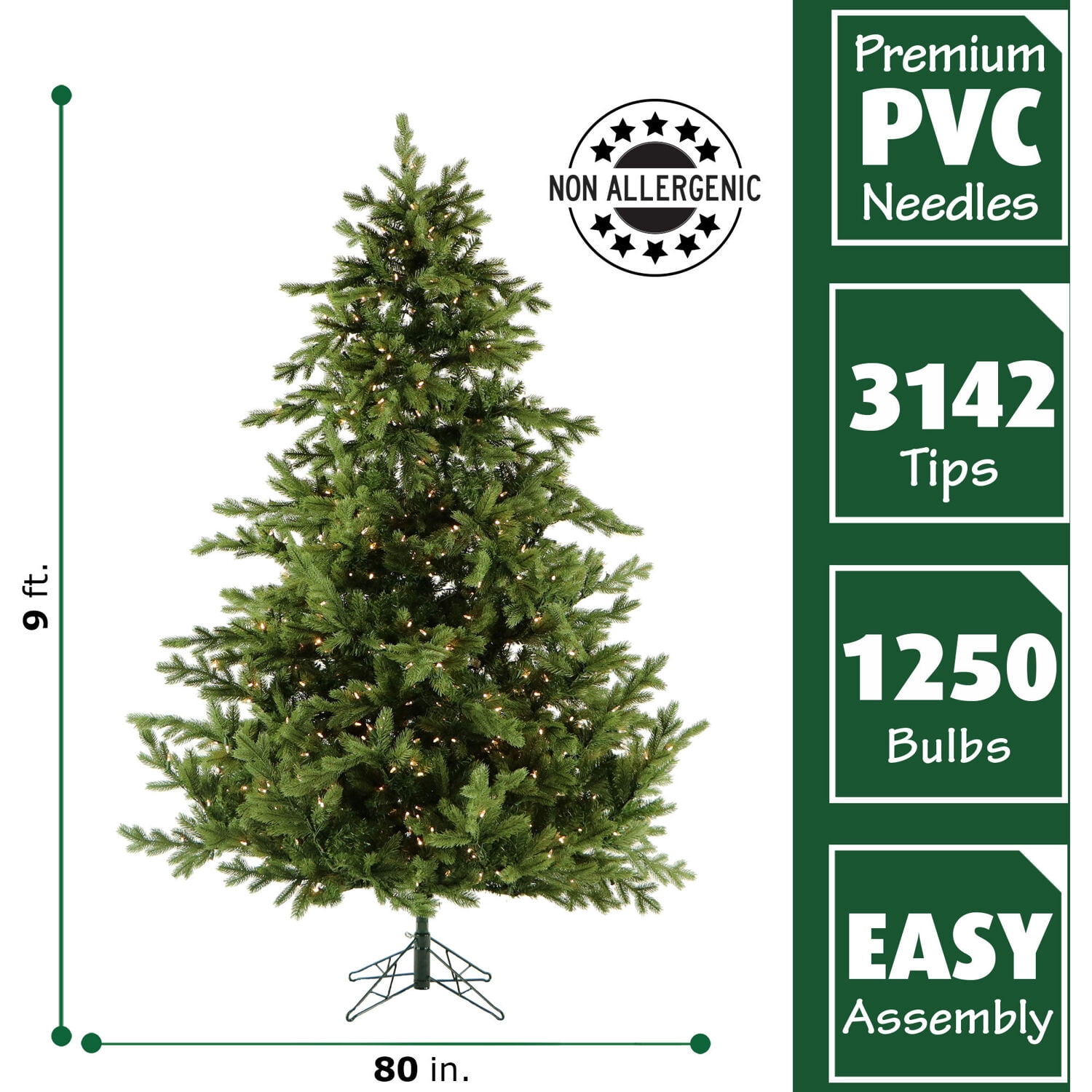 Fraser Hill Farm 9 ft Woodside Pine Christmas Tree with Warm White LED Lighting and EZ Connect, FFWS090-5GR