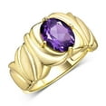 thumbnail image 4 of RYLOS Rings for Women 14K Yellow Gold Ring Solitaire 9X7MM Oval Gemstone with Satin Finish Band February Amethyst Jewelry Size 5, 4 of 8