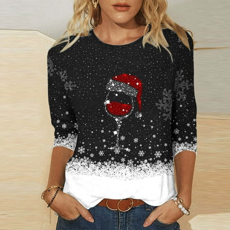 New Years Today 2025 Christmas Blouses for Women Plus Size 5X,Red Santa Christmas Tops for Women - Festive Flair,Christmas Tops for Women Long Sleeve - Black S