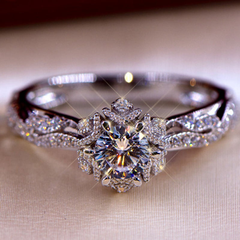 Kaboer KABOER Women's Silver Shiny Zircon Ring Wedding