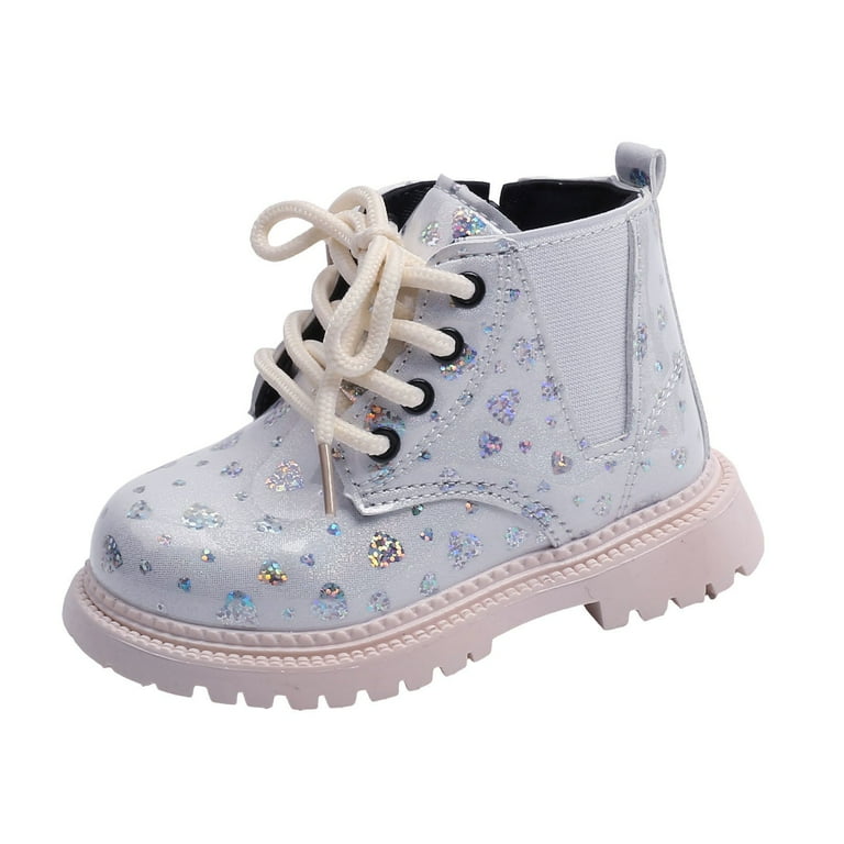 HCNTES Girls Boots Glitter Combat Boot Winter Side Zipper Lace-up