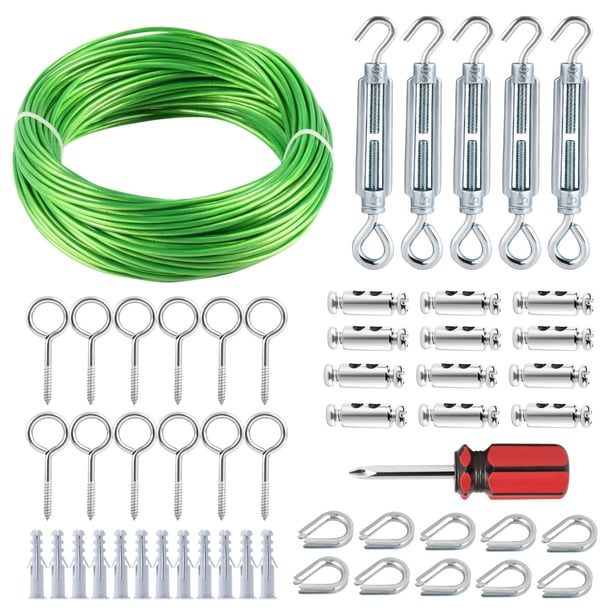 Percha? Tensores M5 Para Cables Cable De Acero Recubierto De Pvc De 100 Pies Cable De Metal Resistente De 1/8 "" Y Cuerda De Alambre Para Tendedero/Kit Para Colgar Luces De Cadena/Soporte Para Plantas