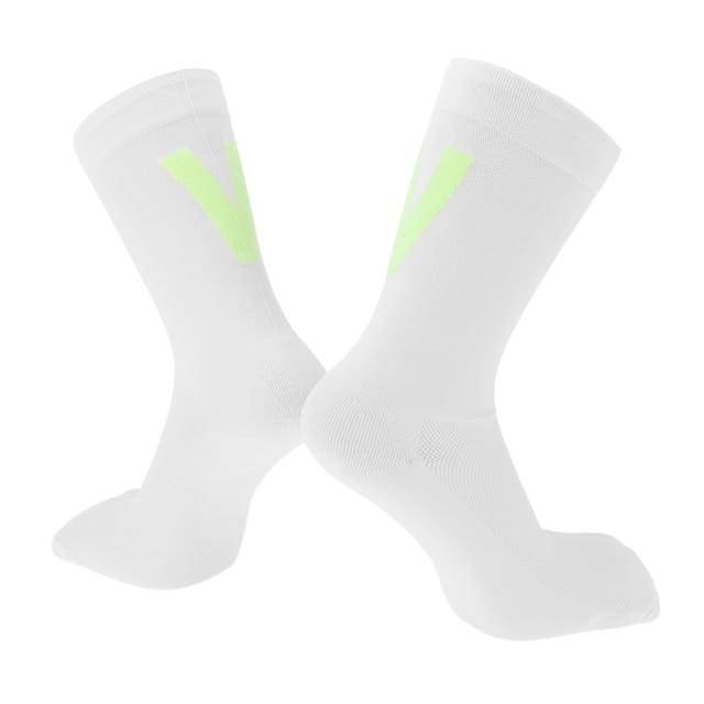 Calcetines de ciclismo Unique Bargains, secado rápido, absorbentes de sudor, anti-fricción, blancos, tamaño L, 1 par, letras luminosas V