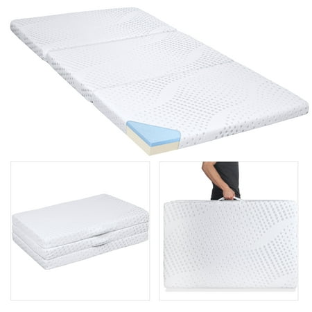 Best Choice Products Portable 3-inch Full Size Tri-Folding Memory Foam Gel Mattress Topper w/ Carrying Handle, Removable Cover,
