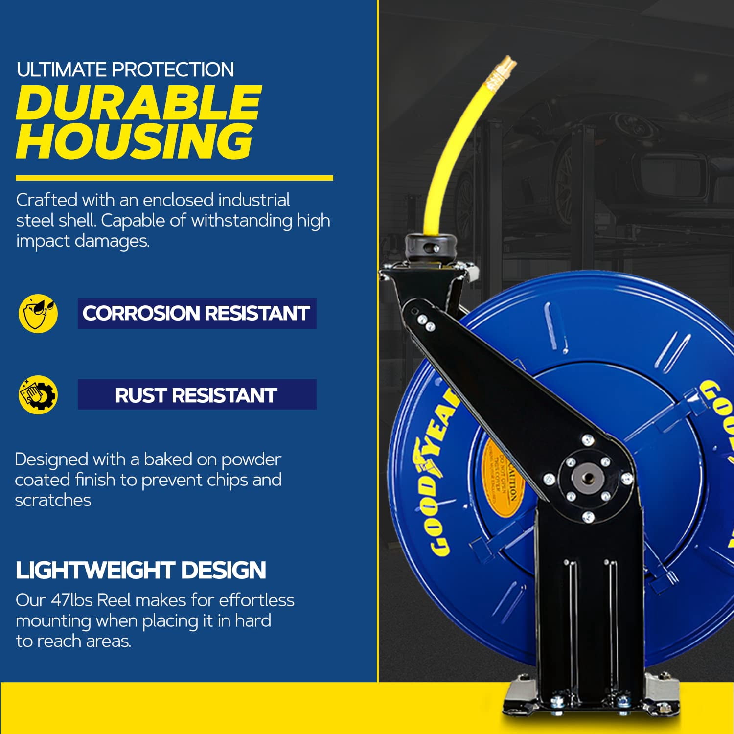 Goodyear TRI-L820154G 0.5 in. x 50 ft. Dual Arm Retractable Air Hose Reel