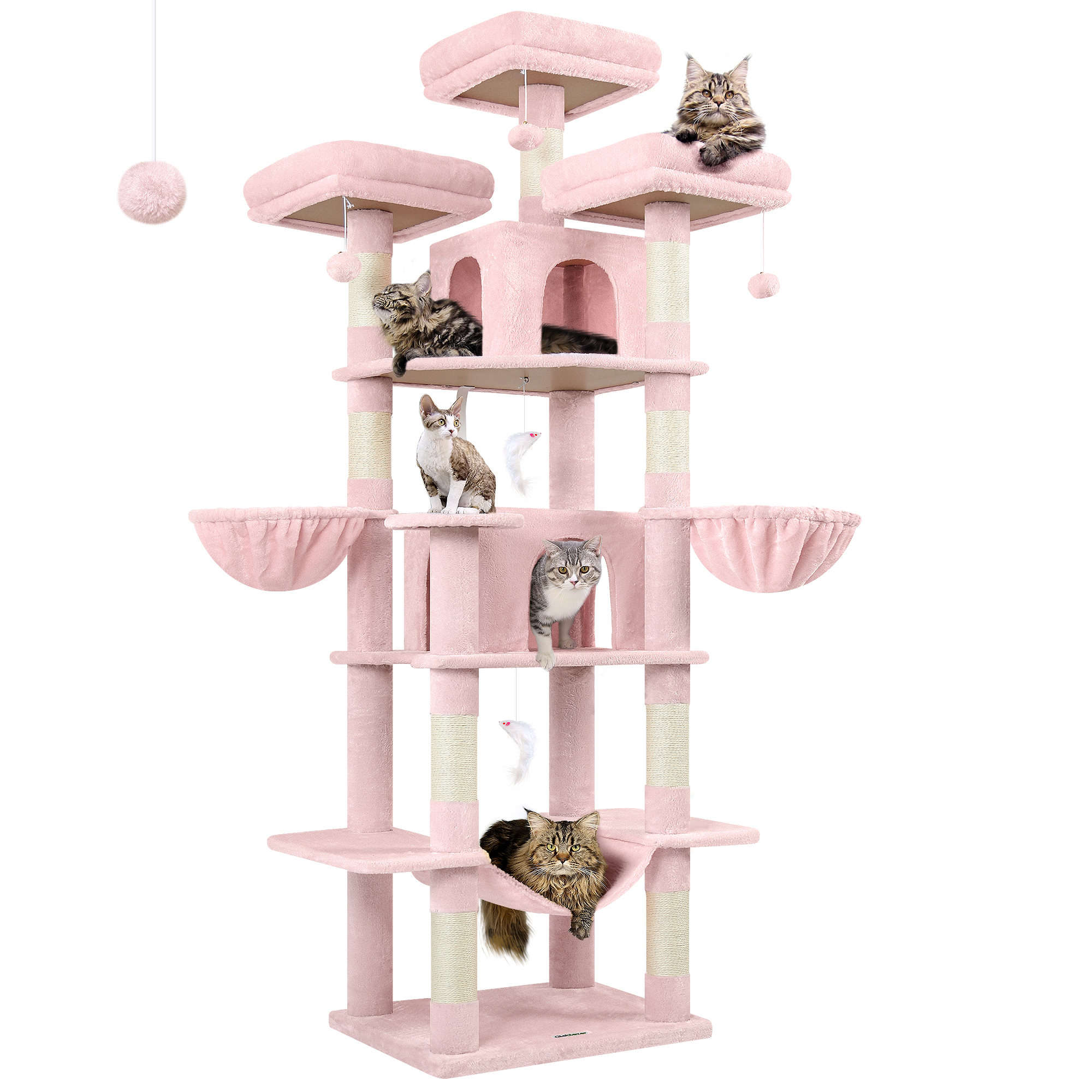 Big Pink 80" Cat Tower for Multiple Cats with Scratching Posts, Hammock & 3 Perches