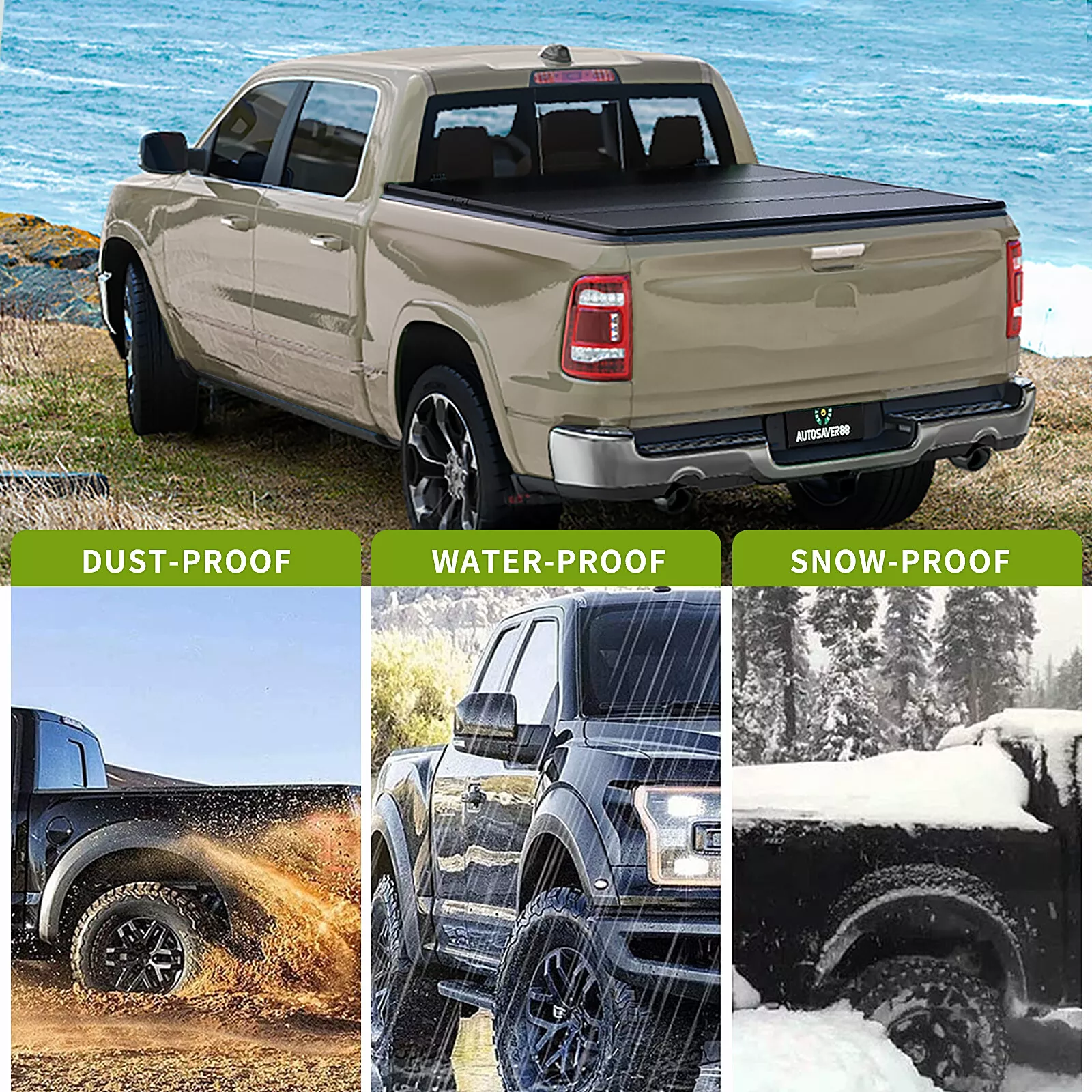 RVNI 5 ft Hard 3-Fold Tonneau Cover Truck Bed For 2020-2023 2024 Jeep Gladiator Waterproof