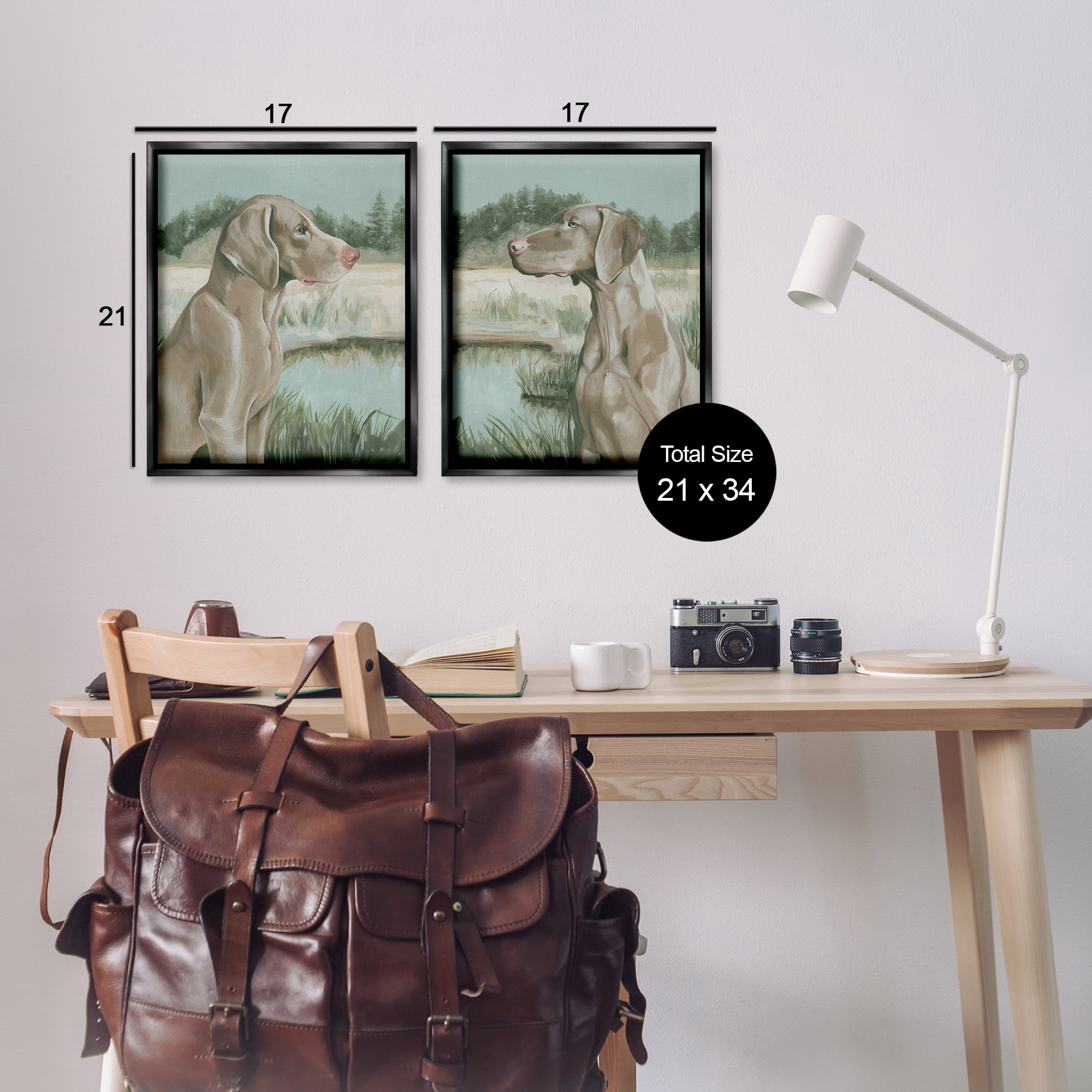 Stupell Industries Weimaraner Dog by Marsh Animals Painting Black Floater Framed Canvas Art Print Wall Art, 17 x 21, Set of 2