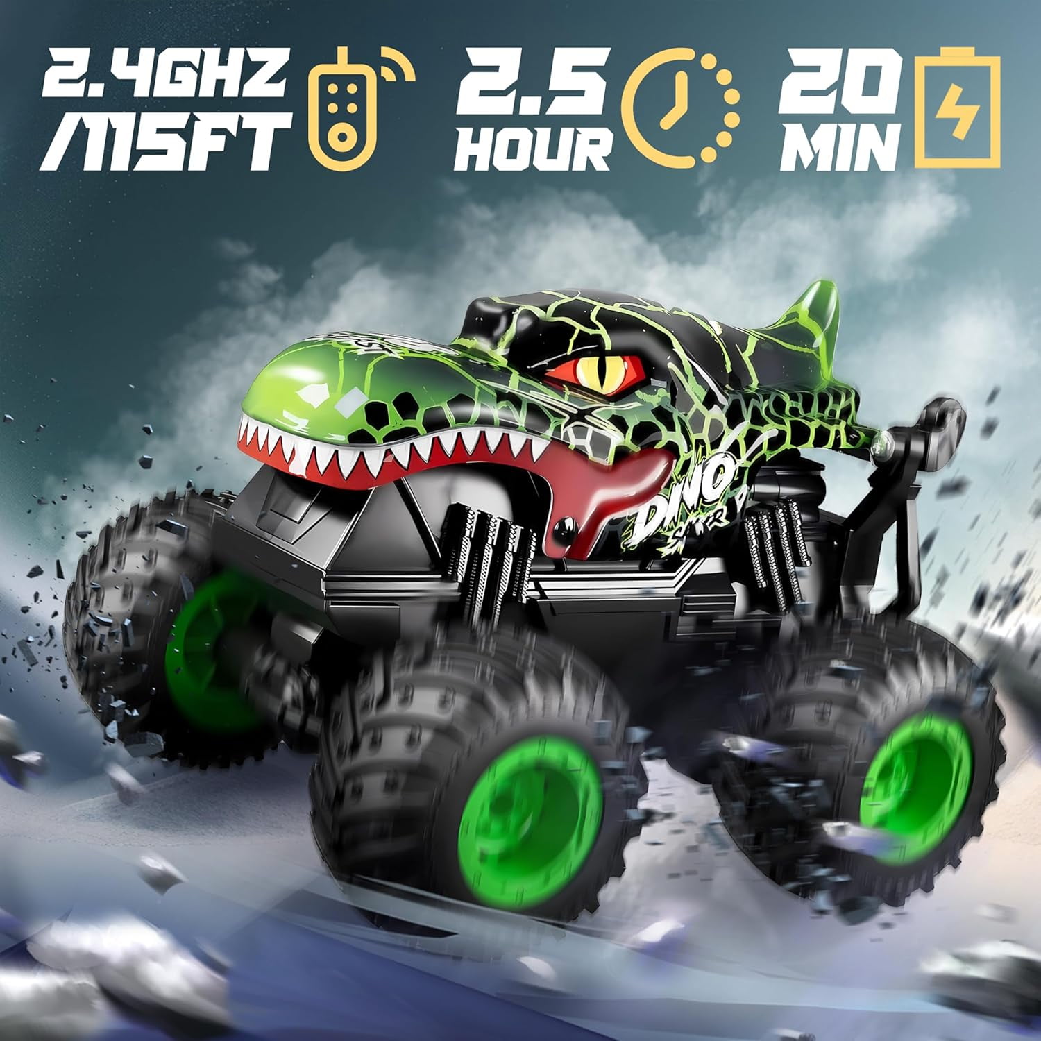 VKFVKF RC Monster Truck Toys, Remote Control Cars for Kids, Dinosaur RC Cars with Light & Music,Stunt, 360° Spin, Walk Upright