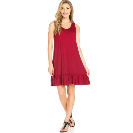 sassy apparel ruffle scoop sleeveless knee accent comfortable skirt neck solid soft above womens mini spring summer dress dialog displays